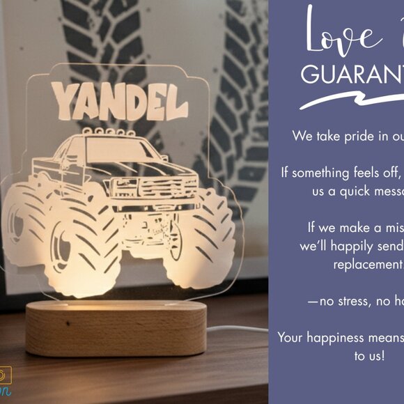 Monster Truck Night Light – Personalized LED Lamp for Truck Lovers - Picture 6 of 8